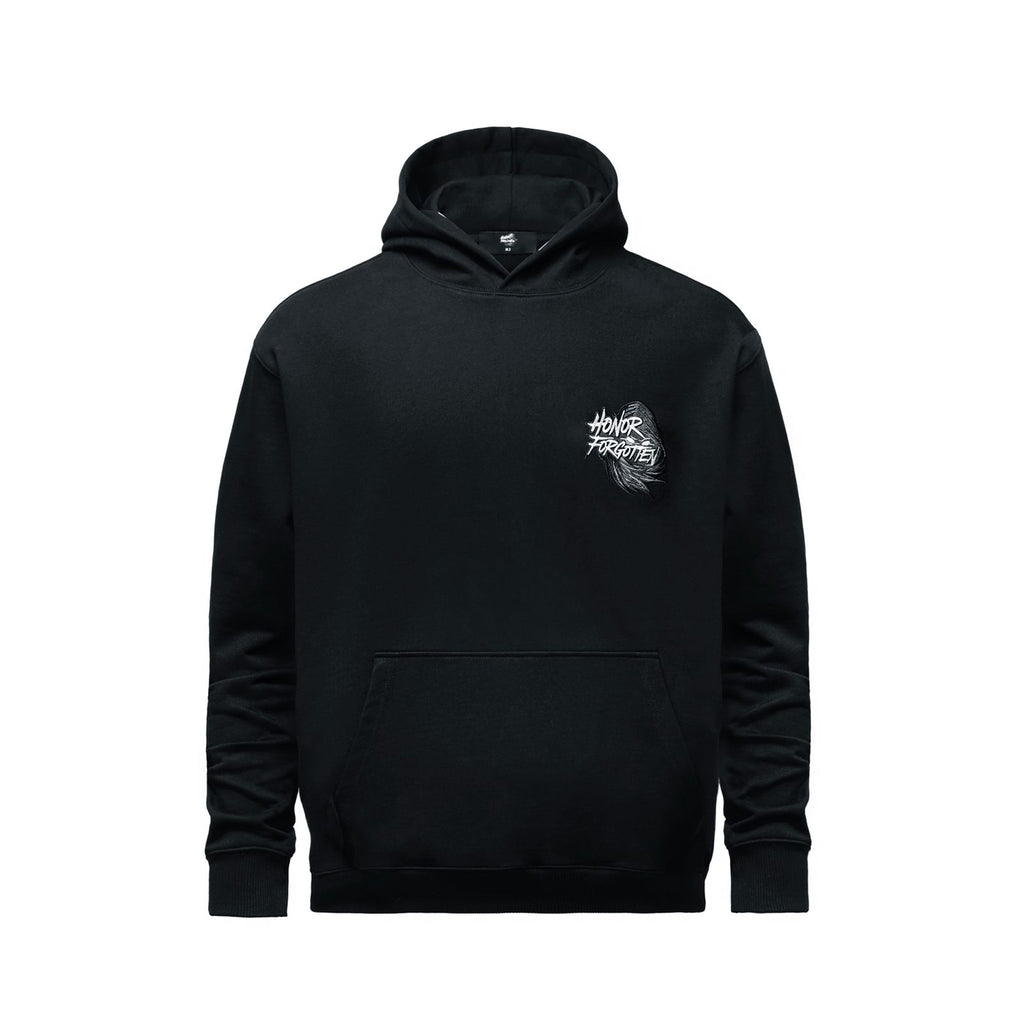 Schwarzer Honor Forgotten Hoodie mit gesticktem Logo auf der Brust