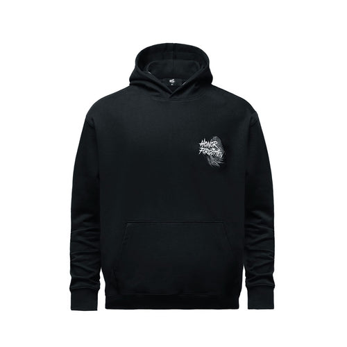 Schwarzer Honor Forgotten Hoodie mit gesticktem Logo auf der Brust